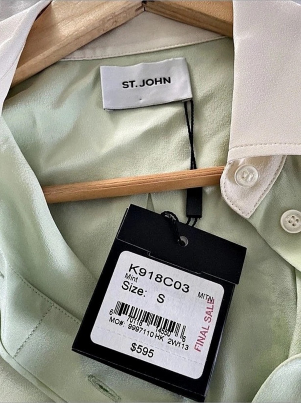 NWT St. John Silk Button Down in Green Size Small
